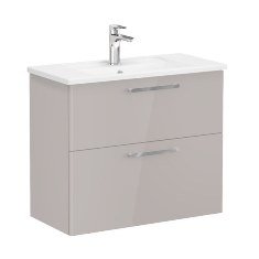 Vitra Root 68113 Lavabo Dolabı, Çift Çekmeceli, Dar, 80 Cm, Parlak Sahra Beji, Köşeli Lavabolu